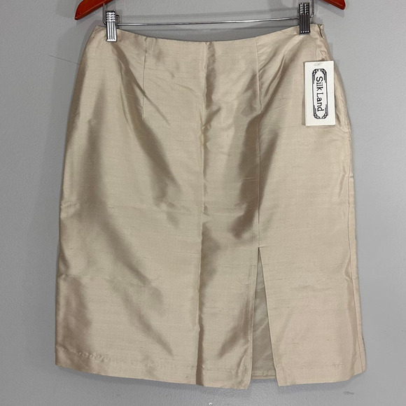 SilkLand NWT Silk Champagne 100% Washable Silk Textured Mini Skirt Sz 10 - Picture 1 of 9